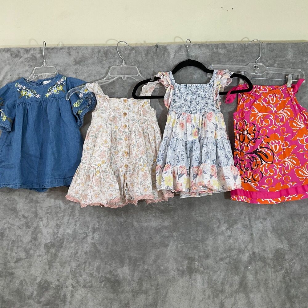 Lot Of 4 Girls Cotton Dresses 18-24 Mons. Hanna Anderson, shabby chic, mud pie +